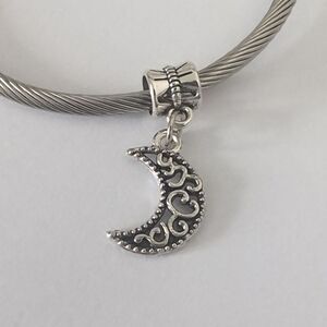 Silver Filigree Moon Dangle Charm for Pandora Style‎ Bracelet
